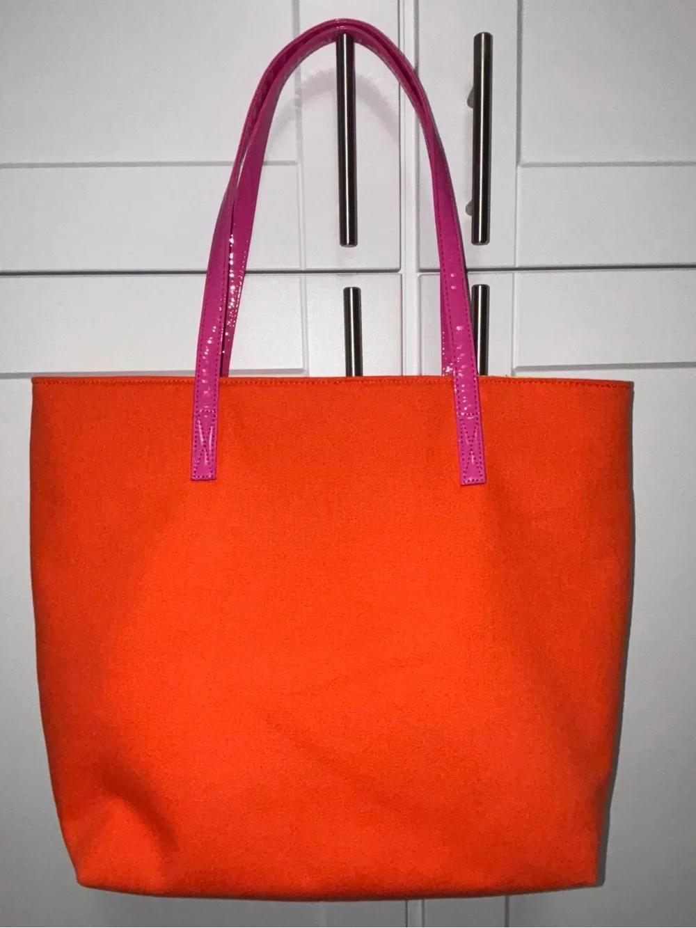 kate spade orange canvas tote with pink handles EUC